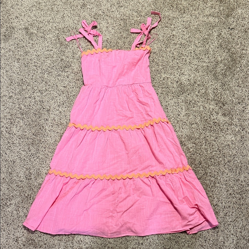 Francesca's Collections Pink and Gold Sundress Sleeveless Square Neck